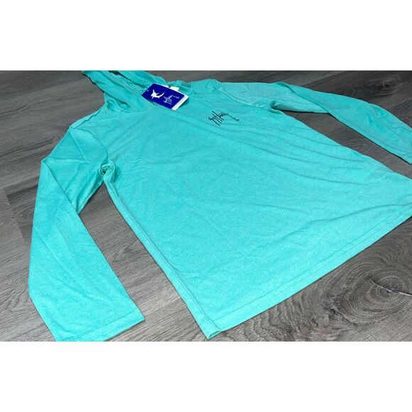 Boys Size Large Guy Harvey Boat Lines Long Sleeve Performance Hoodie Green - Picture 4 of 13